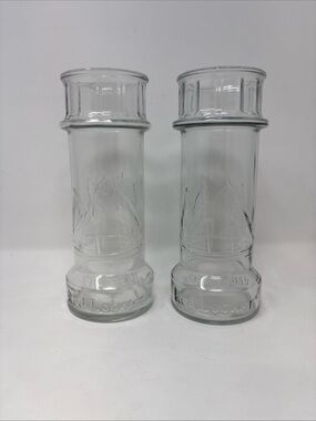 Pair Vintage Red Lobster Light House Glass Clear 7 1/2" tall